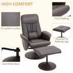 Brown high-back recliner chair with thick padding, PU leather look, and solid metal base.