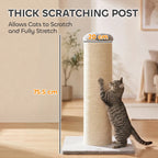 Cat scratching post with thick sisal post, gray cap, and square base