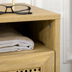 Homcom Bedside Table with Rattan Element, Side End Table with Shelf and Cupboard, 39cmx35cmx60cm, Set of 2, Natural