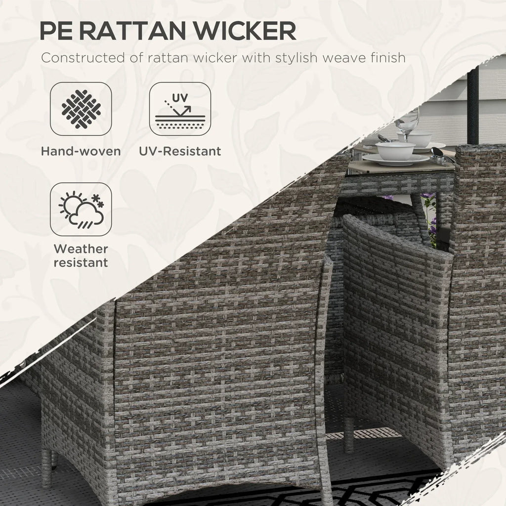 7 Pieces Outdoor Rattan Garden Furniture with Fire Pit Table, 6 Seater Garden Table and Chairs with Cushions, Rattan Dining Set with Propane Heater Table, Windscreen, 50,000 BTU, Grey - Bobobiy