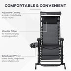 Black outdoor folding rocking chair with padded headrest and adjustable back
