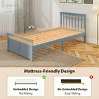 Grey pine single bed frame with slatted base and four supporting legs