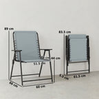 Four folding garden chairs in light grey with black frames, high backs and armrests