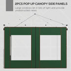 Green pop-up canopy side panels with large window openings and metal frame