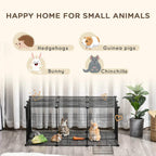 Black metal small animal playpen cage with wire panels and flat base