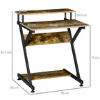 Industrial desk with monitor stand, rustic brown shelves, black legs (70x60cm)