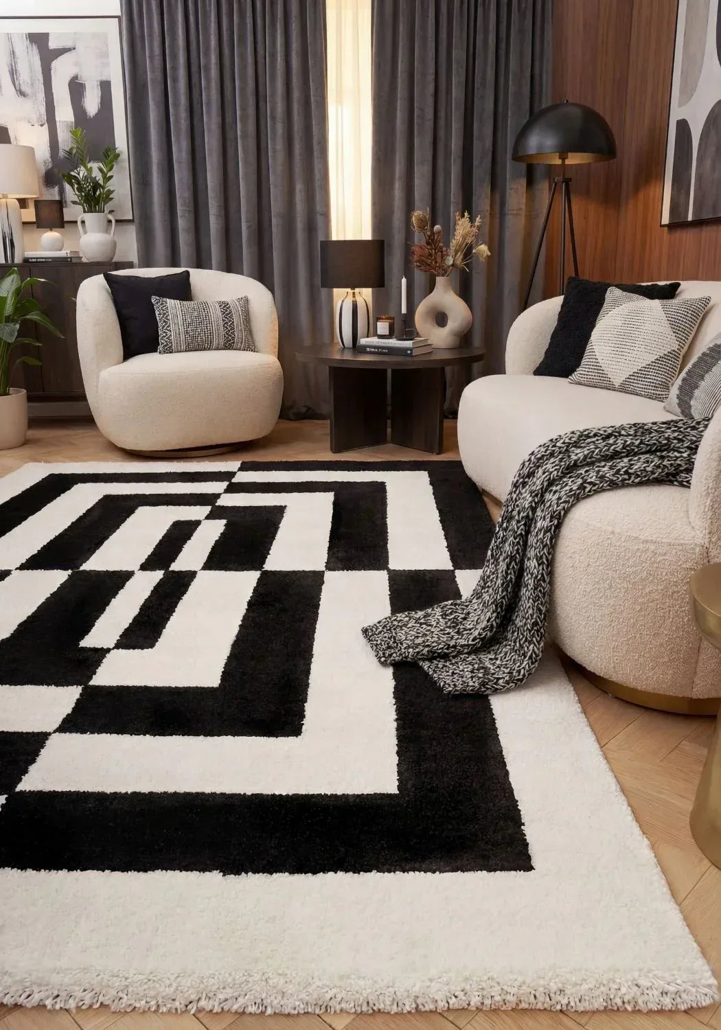 Joli_Geometric_Black_White_Rug - Bobobiy