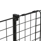 Black pet car barrier end bracket and frame post, side hardware close-up