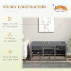 Grey wooden hamster cage with mesh air ventilation and side viewing window