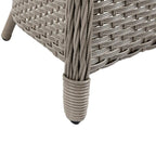 Grey PE rattan armchair leg and woven corner detail