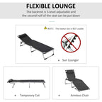 Black reclining lounge chair with 5-level adjustable back and foldable frame supports