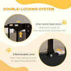 Black safety gate with one-hand locking system and rotatable lock hardware