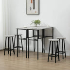 Grey counter-height bar table with four round stools, set in a kitchen dining setup