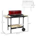 Red charcoal BBQ grill with five-position grate height adjustment