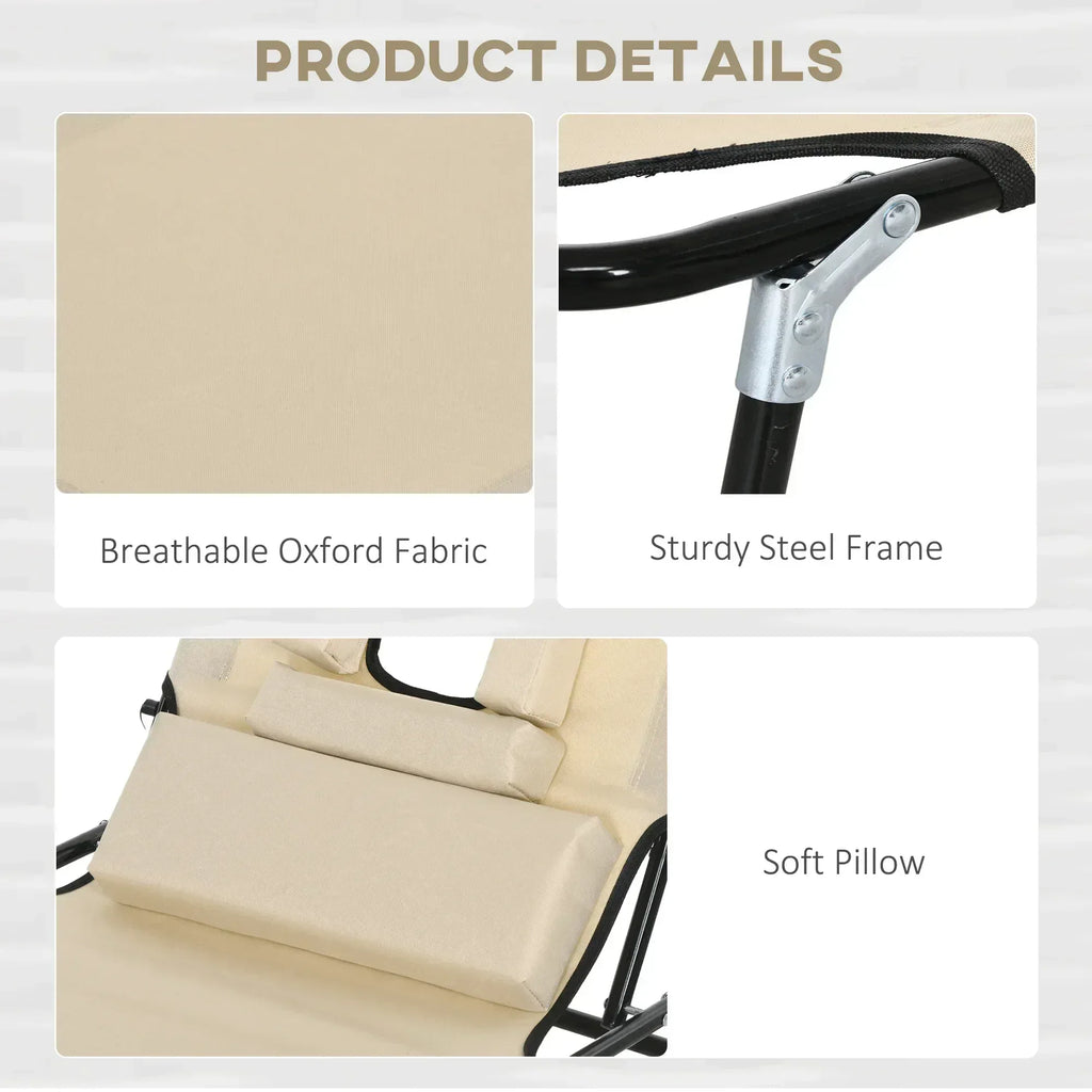 Folding Sun Loungers Set of 2 with Face Hole, 4-Position Adjustable Backrest Garden Recliner Chairs Sunbeds, Outdoor Lounge Chairs with 600 D Oxford Cloth Seat, Pillow for Beach, Sand - Bobobiy