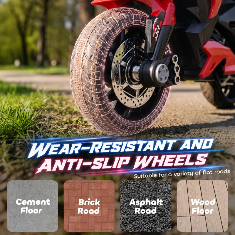 Kids red 3-wheel electric ride-on motorcycle front wheel with anti-slip tire