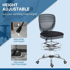 Grey armless swivel drafting chair with mesh back and height-adjustable seat