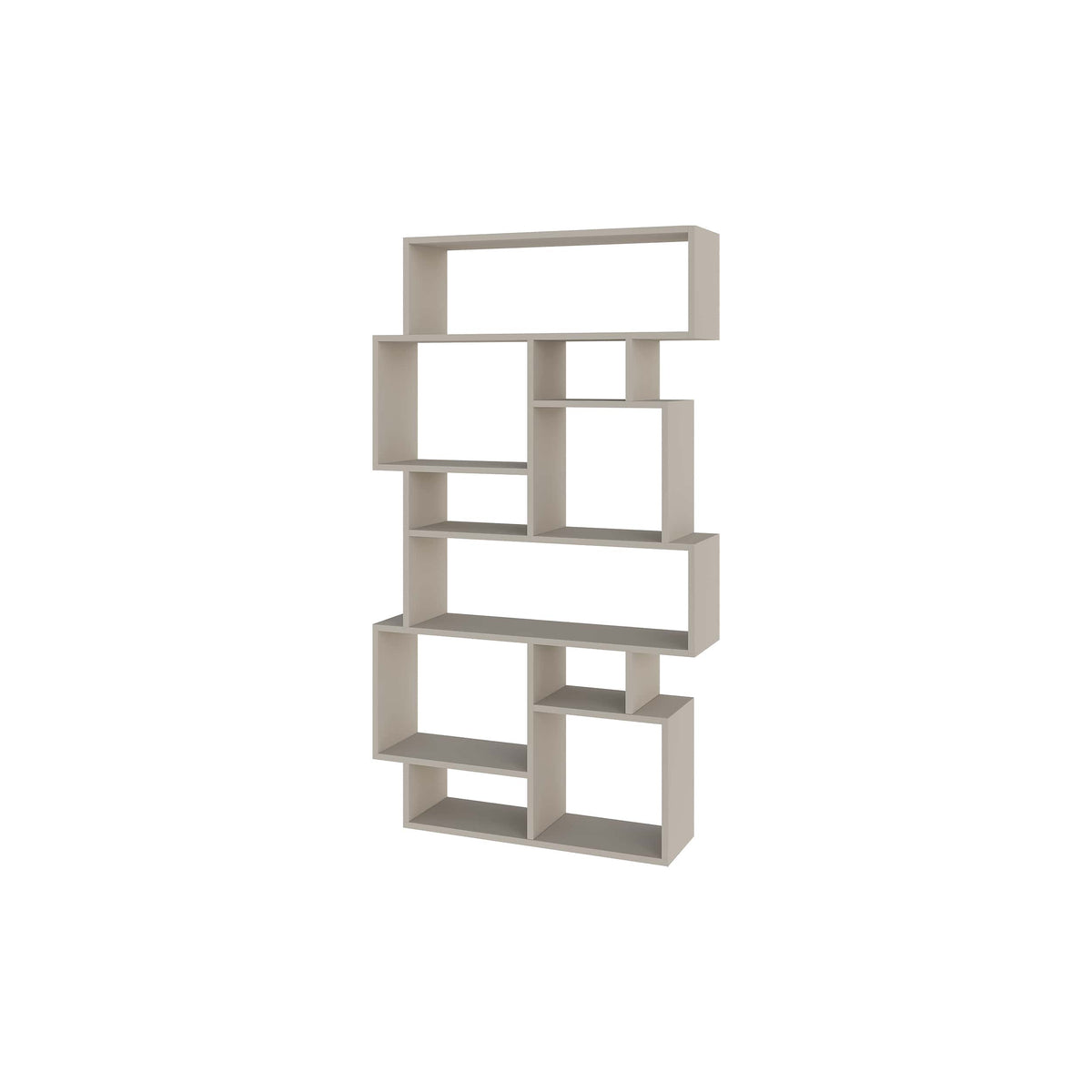 Tall bookcase display unit with stacked open cubbies, minimal white finish