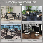 Square dining table for indoor and outdoor use with black marble-effect top