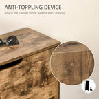 Rustic brown shoe cabinet corner with anti-topping device and wall anchor