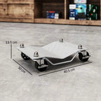 Two-piece metal car wheel dolly set with swivel casters, shown from the side.