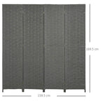 Grey 4-panel room divider with vertical folding panels; size marks shown
