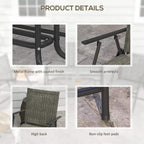 Metal garden sofa set details: high back, smooth armrests, non-slip feet