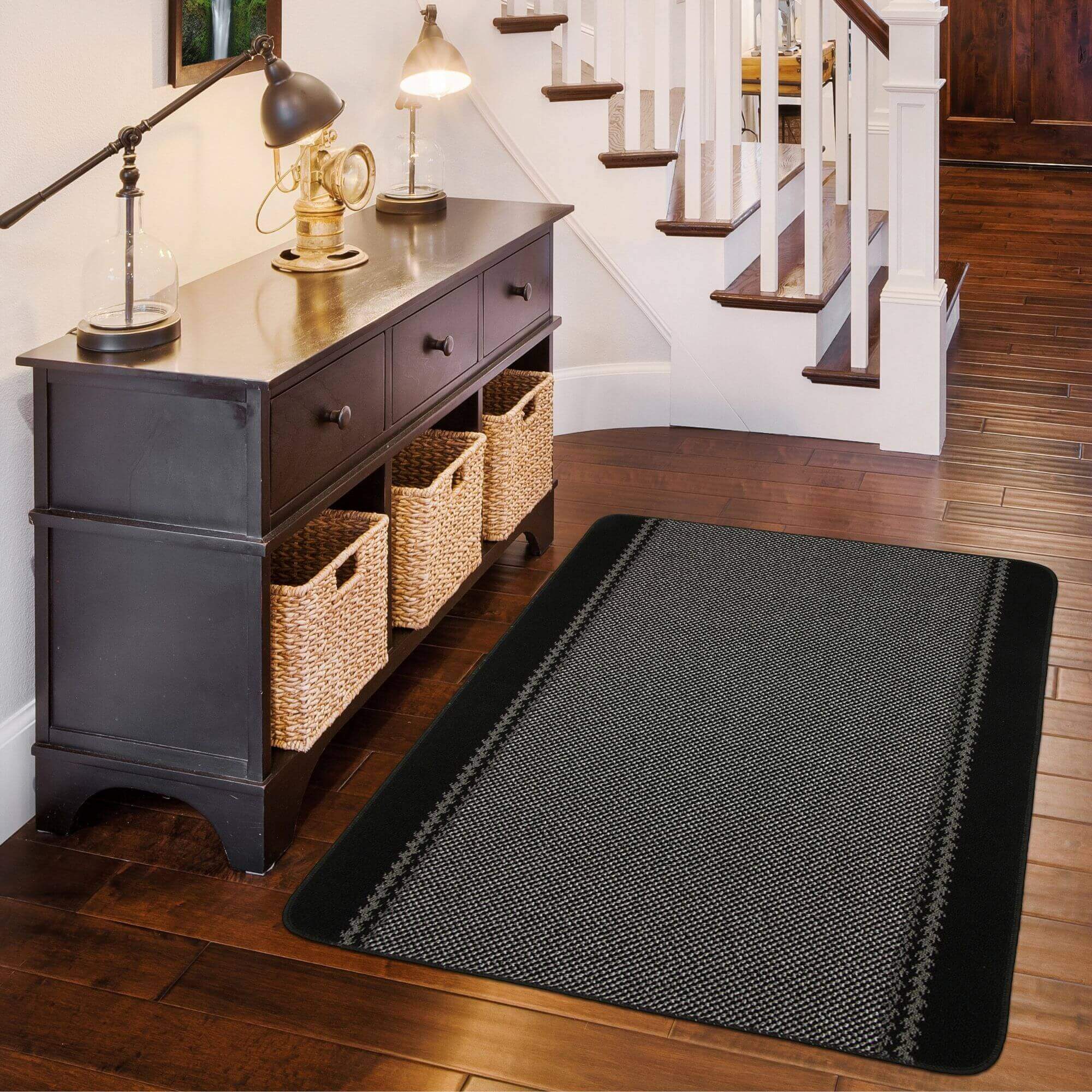 Washable Bordered Black Rug  | 116Bl
