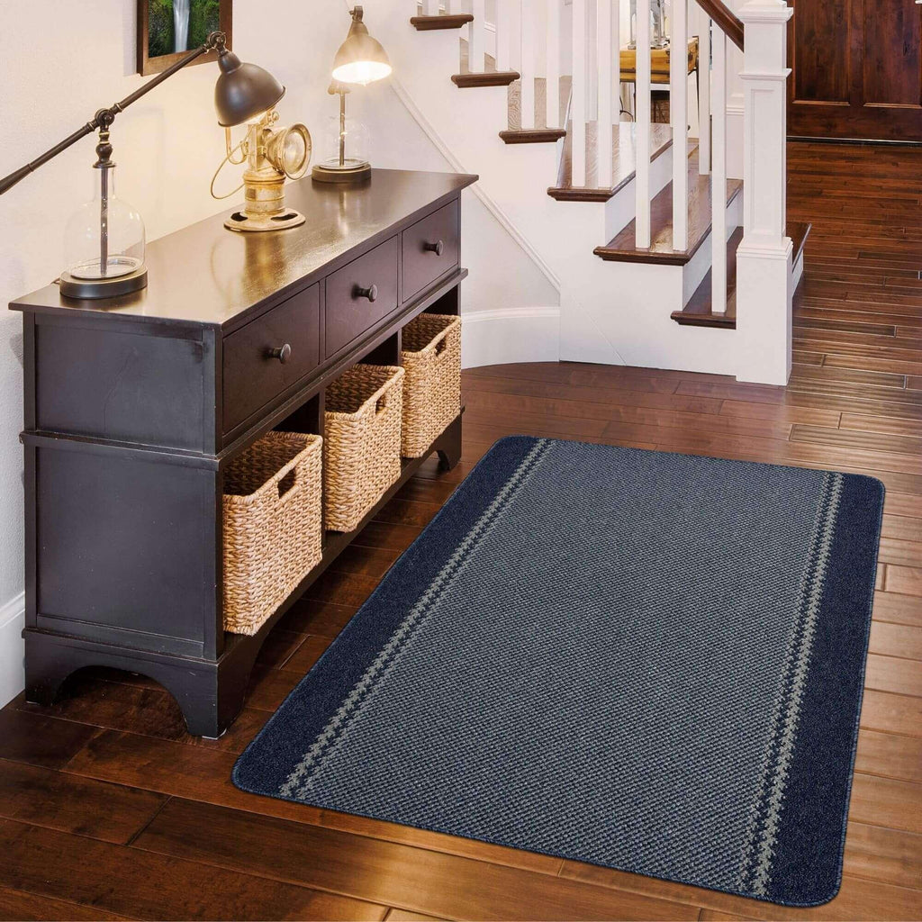 Washable Bordered Blue Rug  | 116Blu