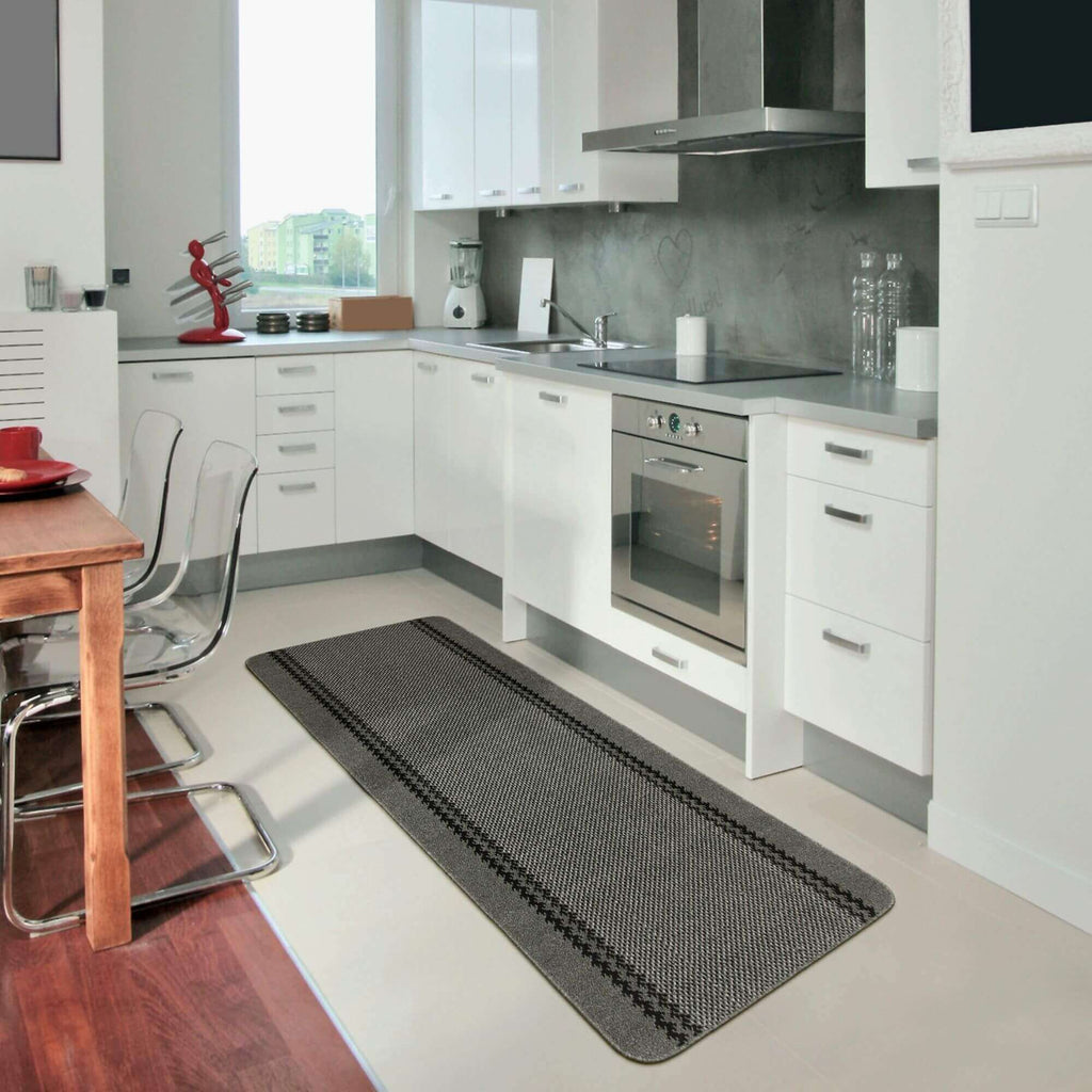 Washable Bordered Dark Grey Rug | 116D