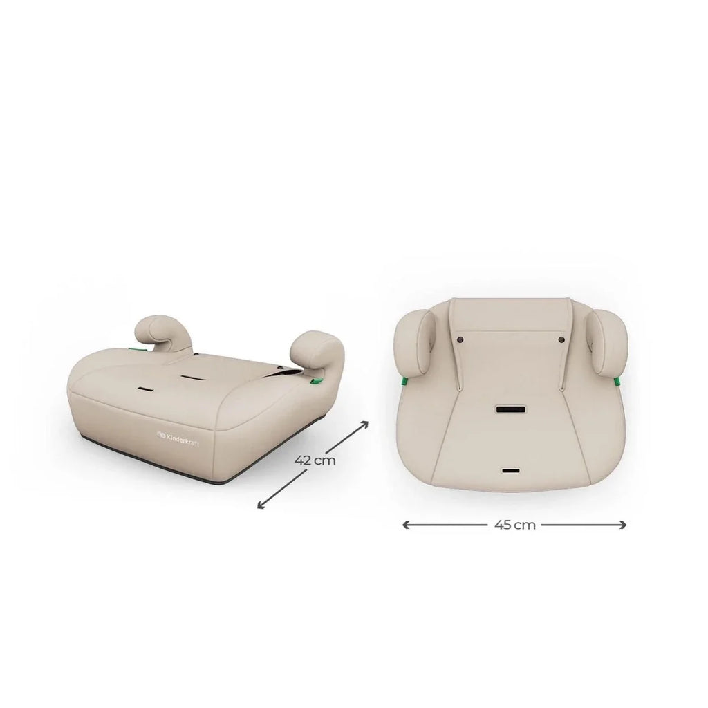 Beige group 1/2/3 car seat with headrests, backrest, and harness cutouts