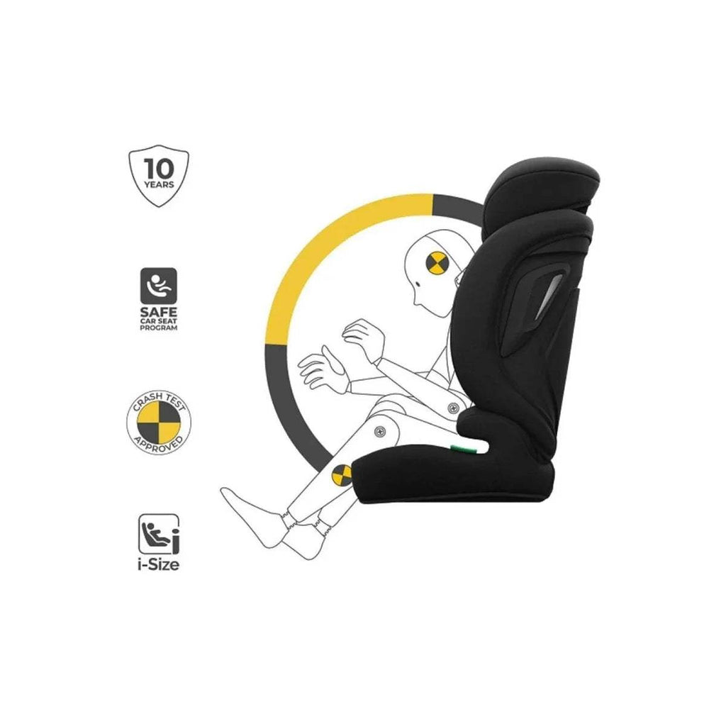 Black i-Size car seat with side impact wings and headrest positioning guide