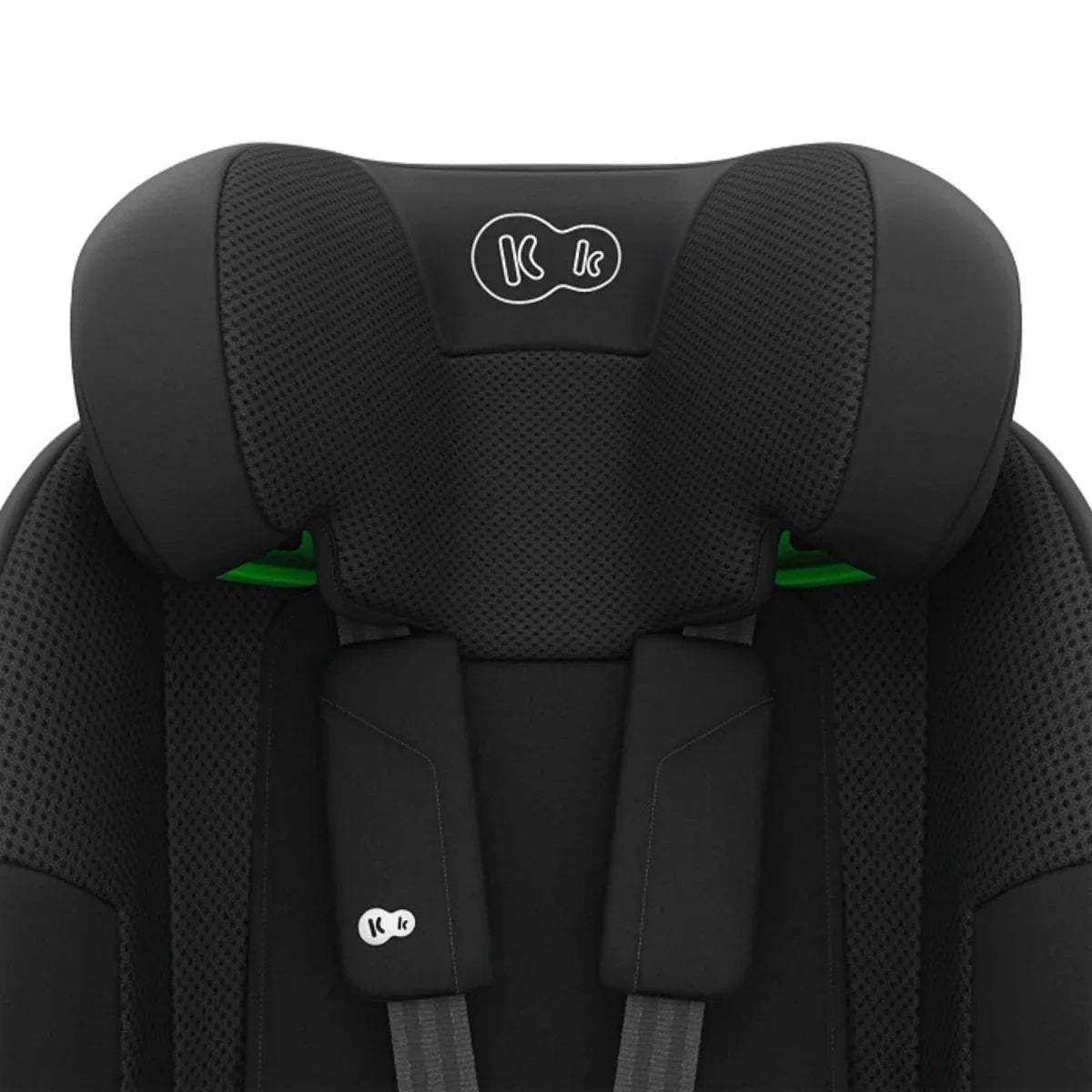 Black car seat headrest with side supports and two-body insert cushions
