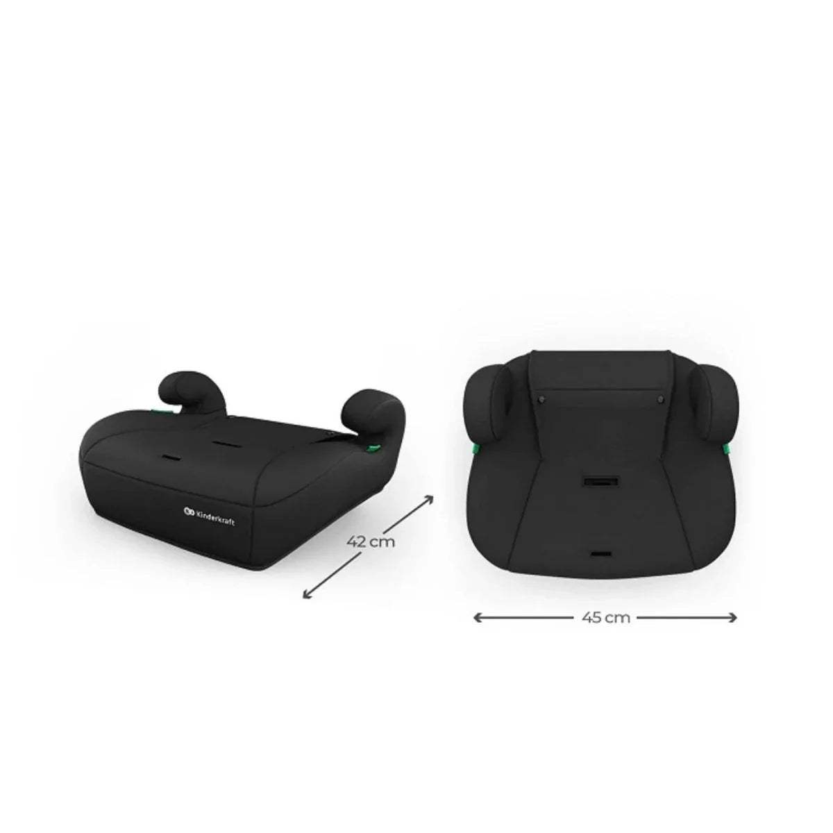 Black car seat with side headrest wings and green accent indicators