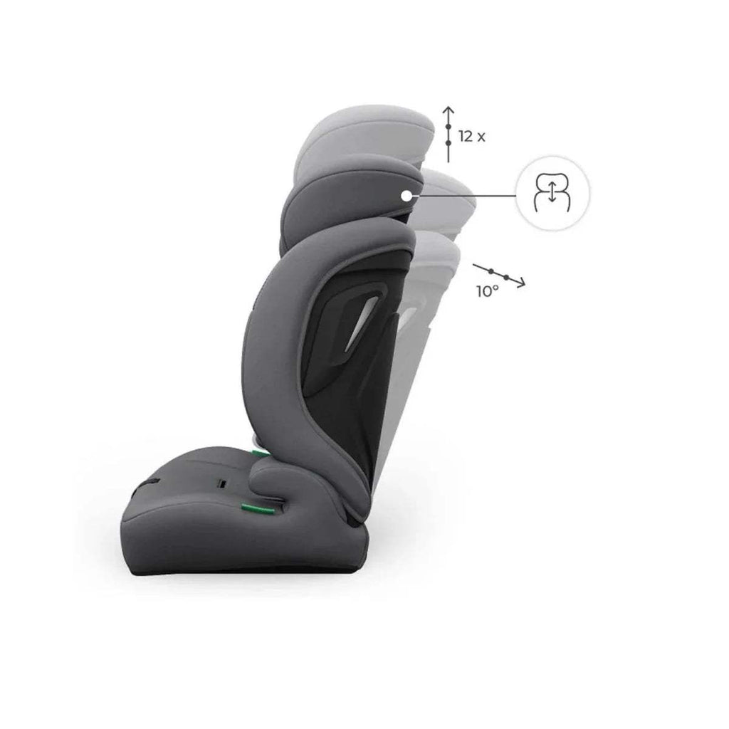 Grey forward-facing i-Size car seat with adjustable headrest and recline support