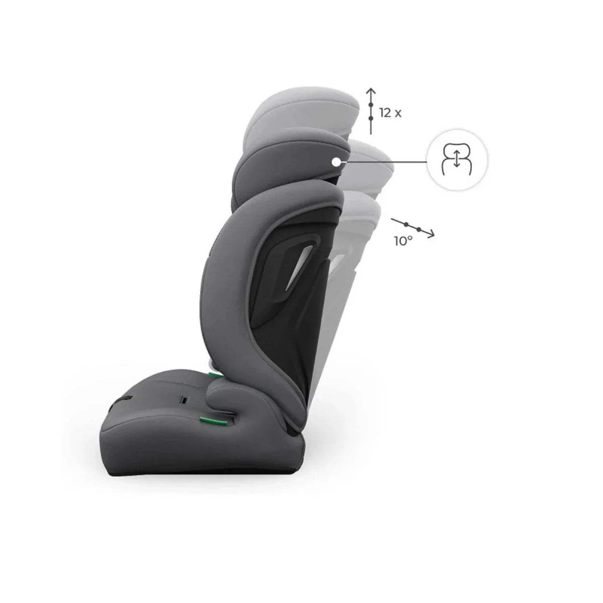 Grey forward-facing i-Size car seat with adjustable headrest and recline support