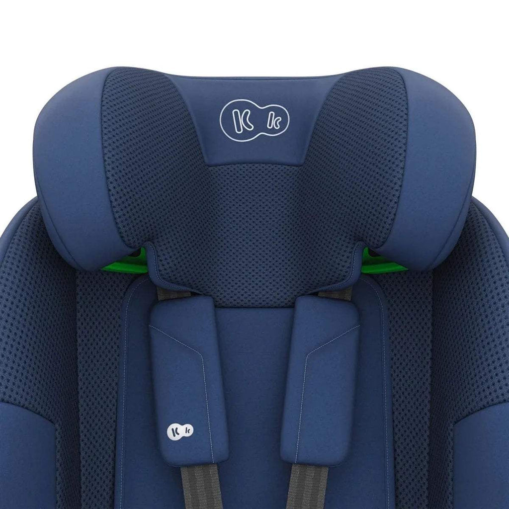 Navy headrest and neck support of i-Size car seat with strap anchors