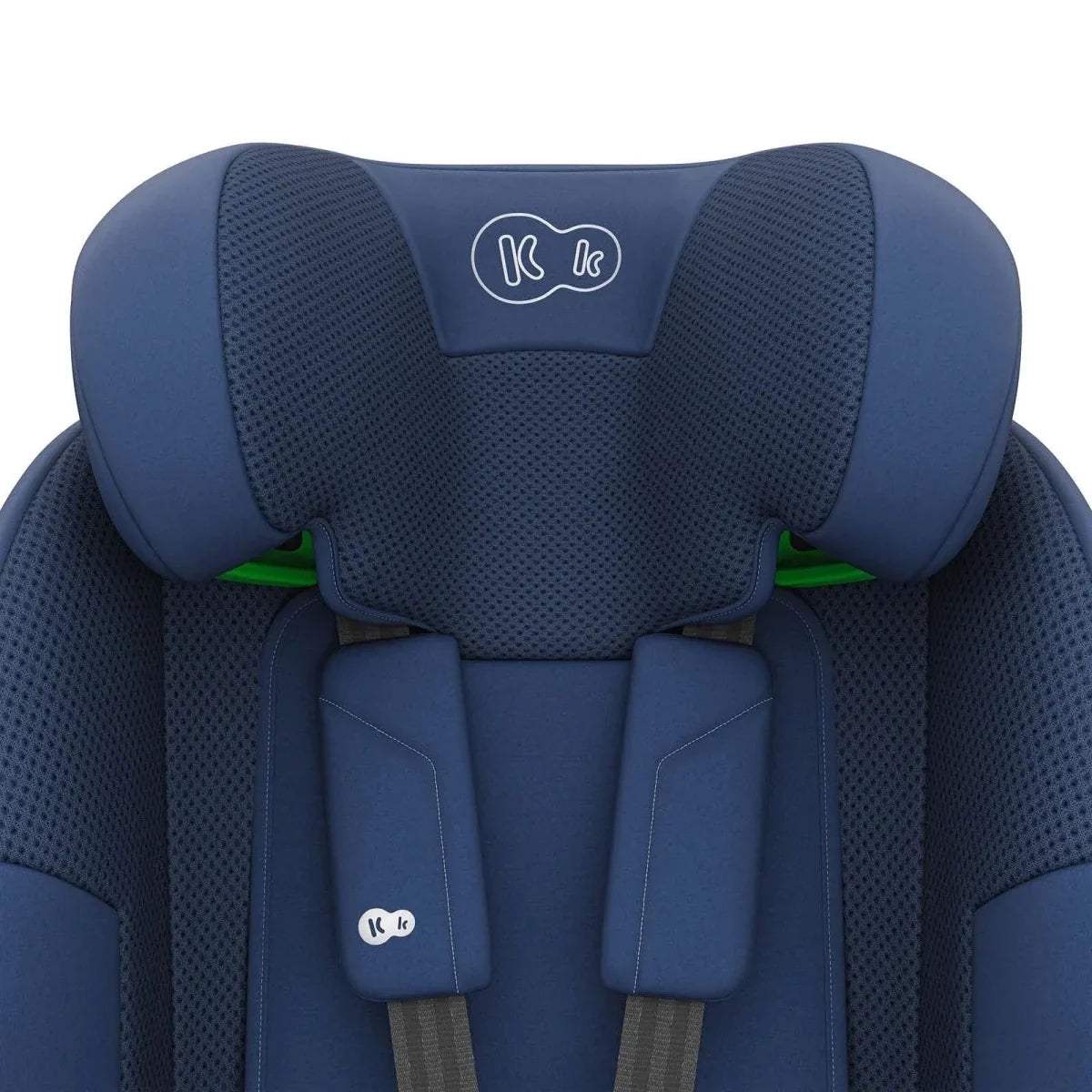 Navy headrest and neck support of i-Size car seat with strap anchors