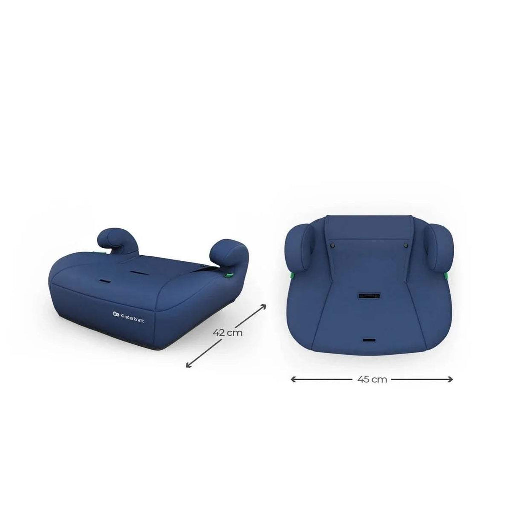Navy group 1/2/3 car seat with side wings and rear shell, multi-angle view