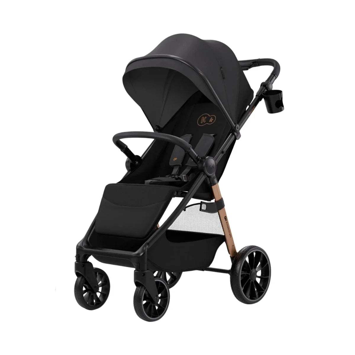Midnight black toddler stroller with canopy, padded seat, and 4-wheel frame