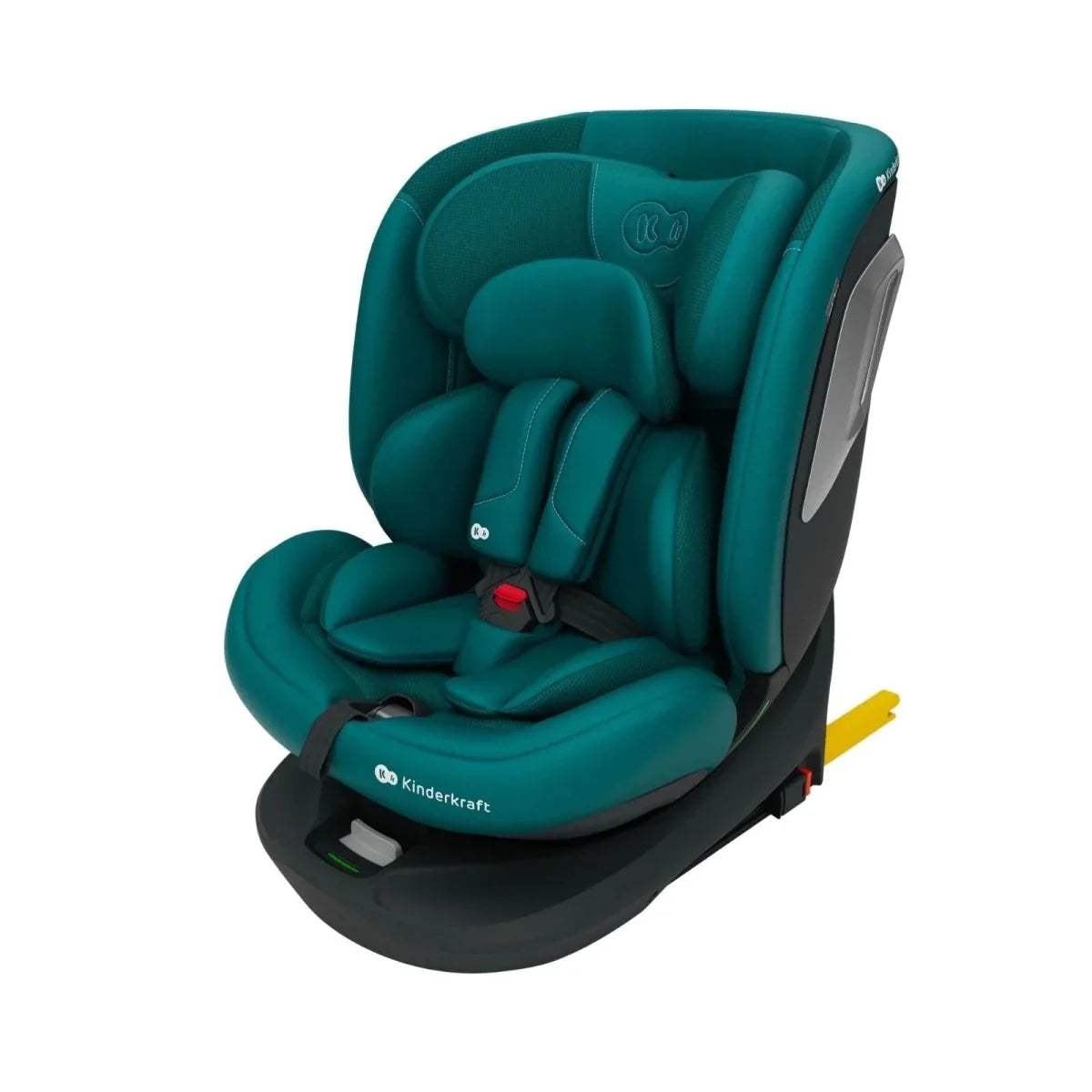 Green infant-to-booster car seat with padded headrest and side wings