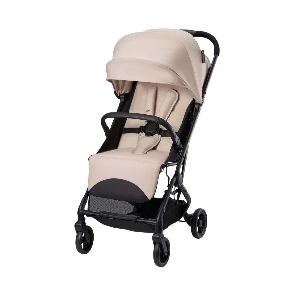 Kinderkraft Indy 3 stroller in misty beige with black frame and full canopy