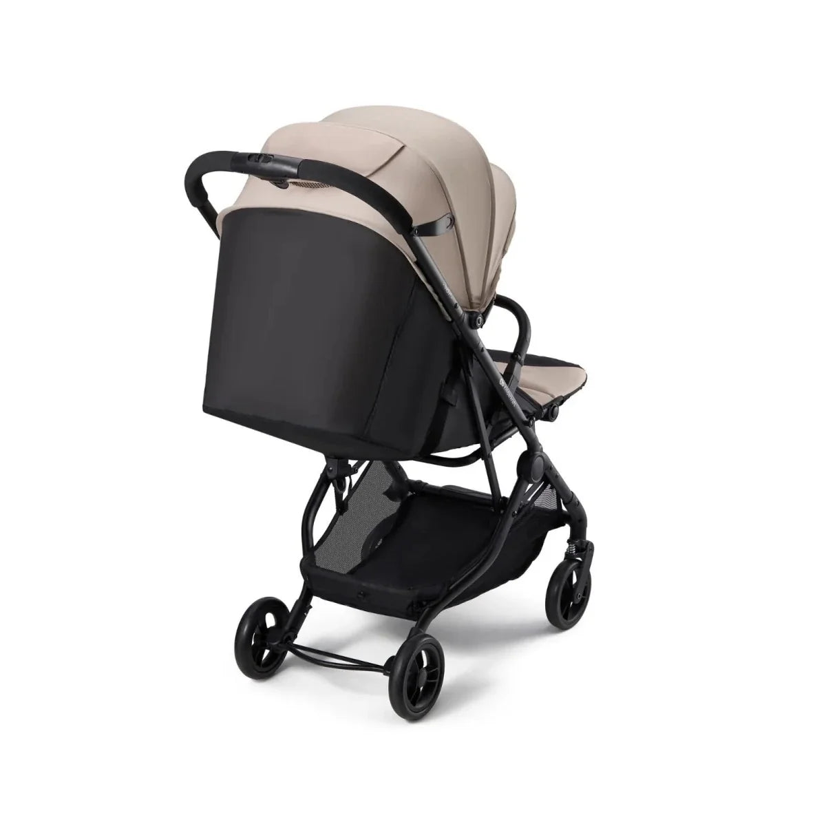 Kinderkraft Indy 3 stroller in misty beige with black seat insert and rear view