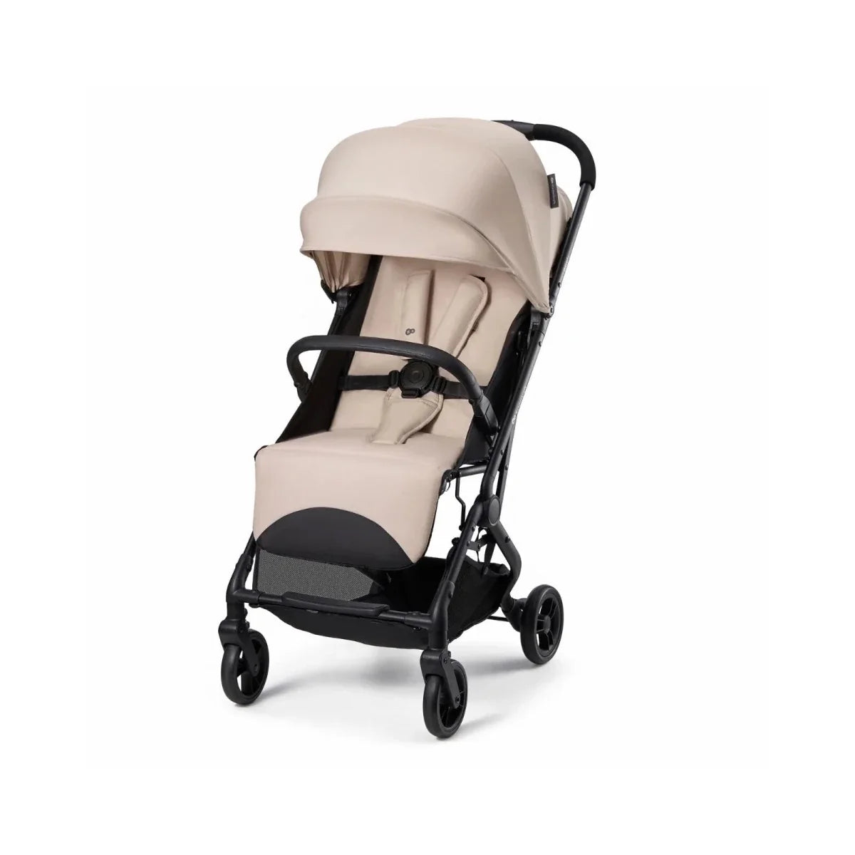 Kinderkraft Indy 3 stroller in misty beige with black frame and canopy