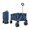 Night blue folding wagon with tall handle and four rugged wheels