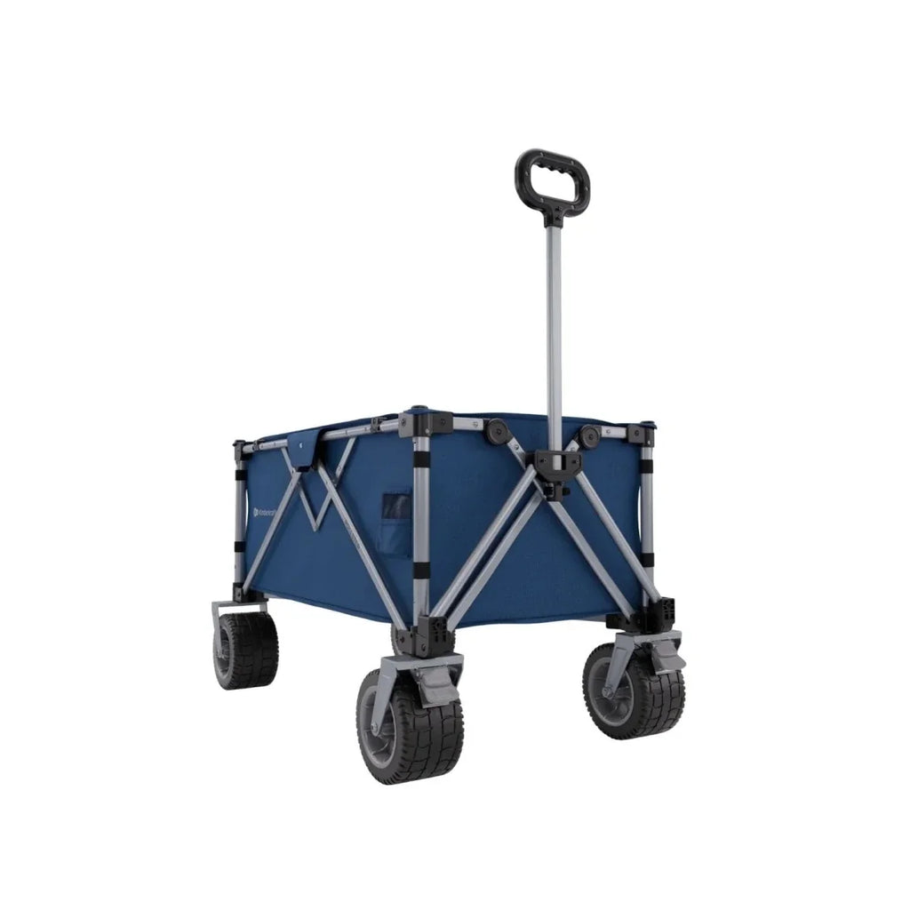 Night blue folding wagon with tall handle and four large wheels
