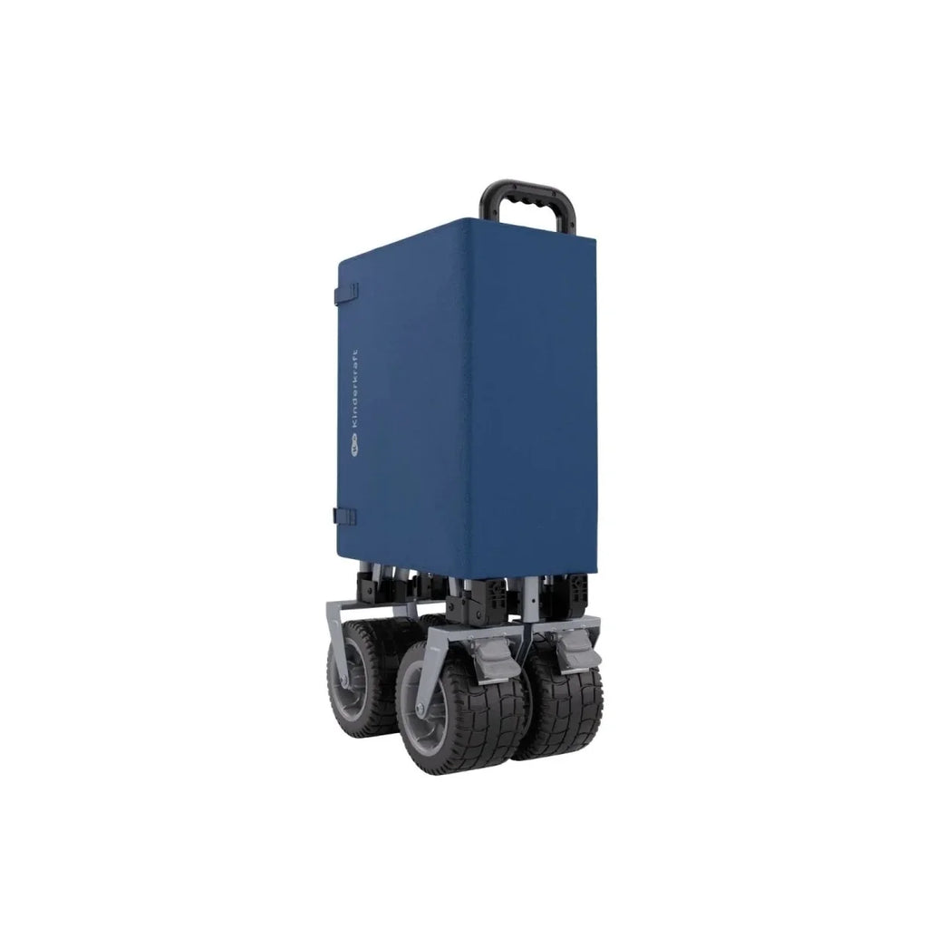 Night blue wagon with tall handle and four wheels, front view