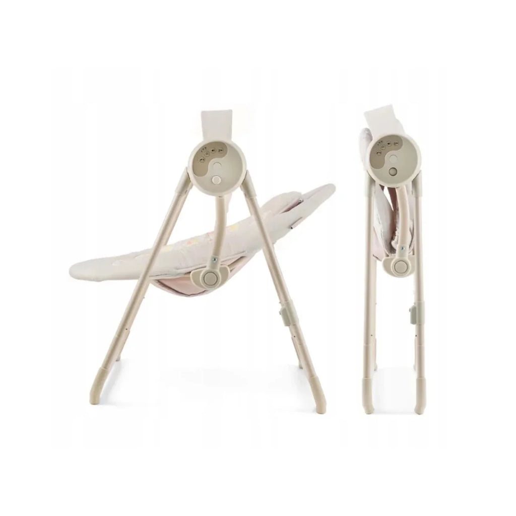Kinderkraft beige electric baby rocker bouncer, side view with reclined seat