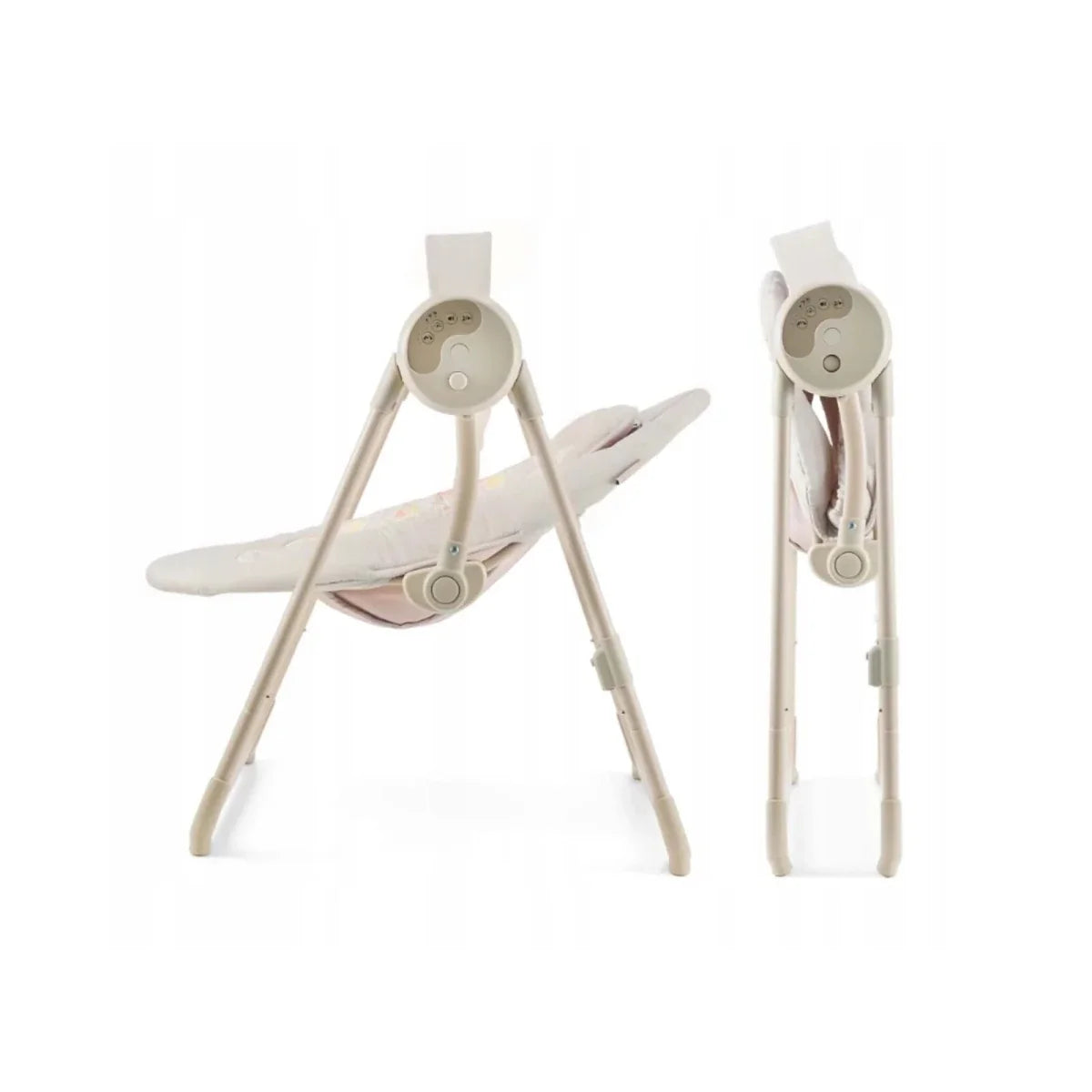 Kinderkraft beige electric baby rocker bouncer, side view with reclined seat