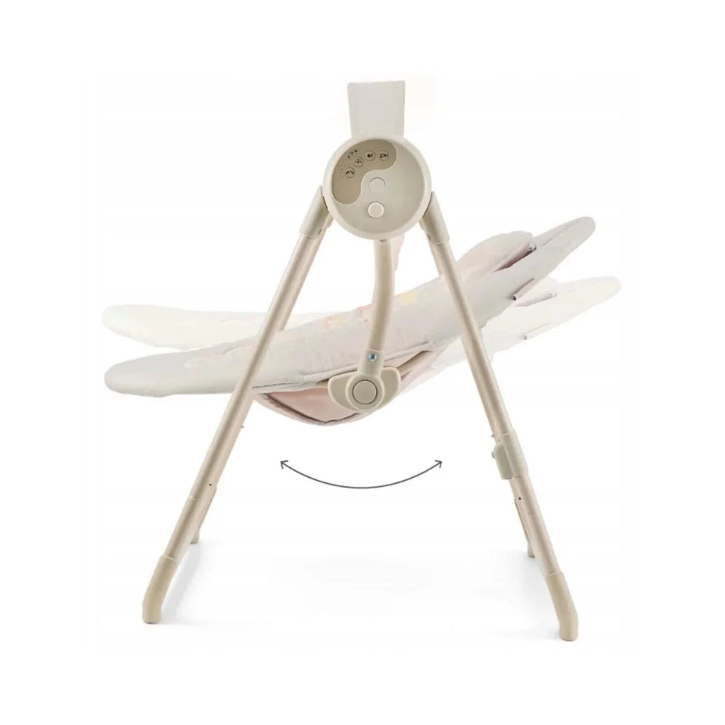 Kinderkraft beige electric baby rocker bouncer, base with recline swing motion marks